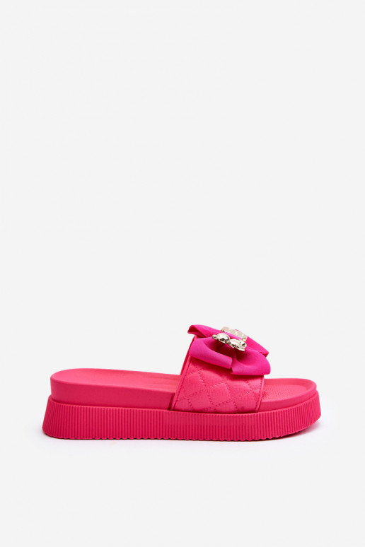 Chaussons femme avec nœud et ours fuchsia Katterina