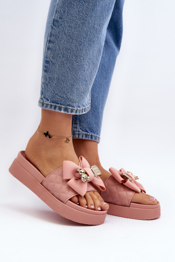 Chaussons pour femmes avec nœud et ours, Rožinė Katterina 2