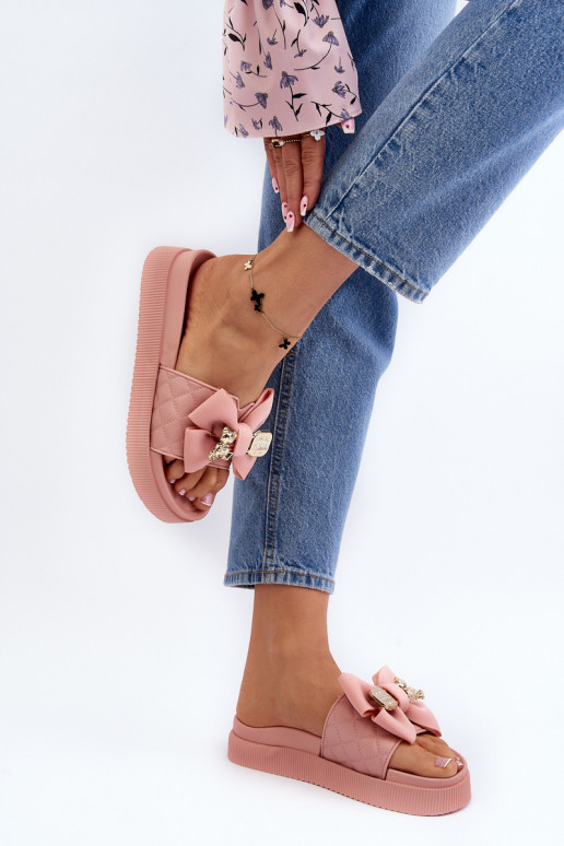 Chaussons pour femmes avec nœud et ours, Rožinė Katterina