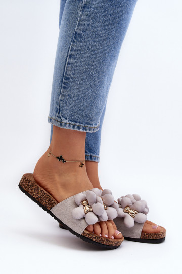 Chaussons pour femmes avec de beaux détails de couleur grise Bunlia 2