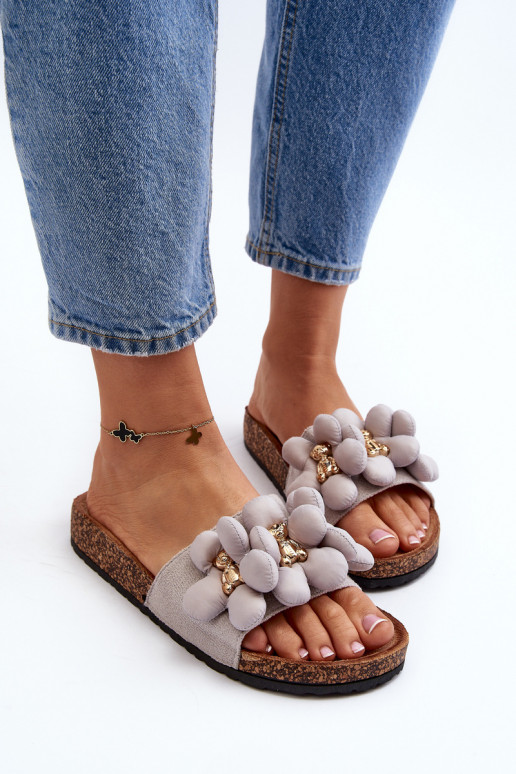 Chaussons pour femmes avec de beaux détails de couleur grise Bunlia Chaussons pour femmes avec de beaux détails de couleur grise Bunlia