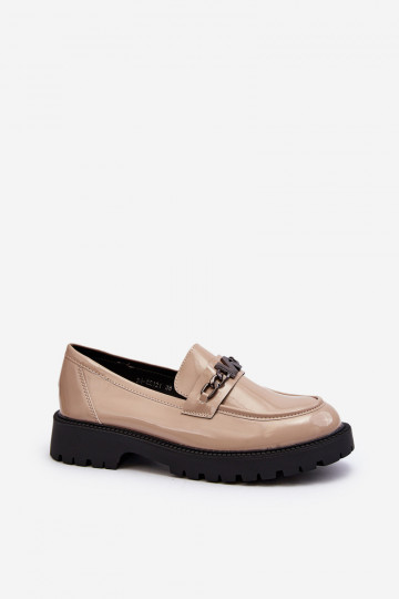 Mocassins effet laqué à talons larges beige Ezoma
