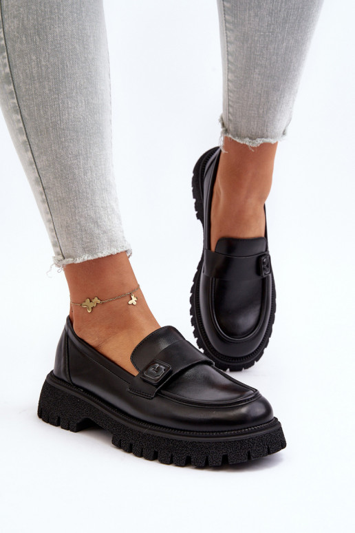 mocassins pour femmes à lanières de couleur noire Flanila