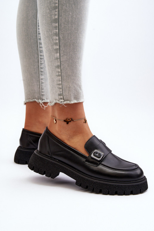 mocassins pour femmes à lanières de couleur noire Flanila