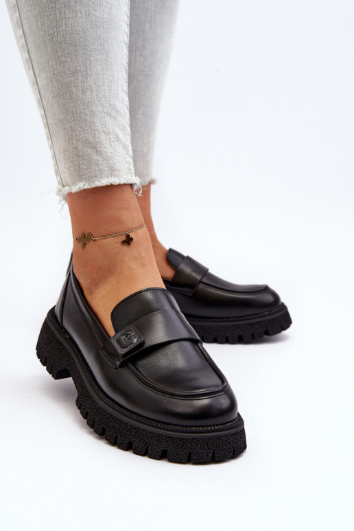 mocassins pour femmes à lanières de couleur noire Flanila