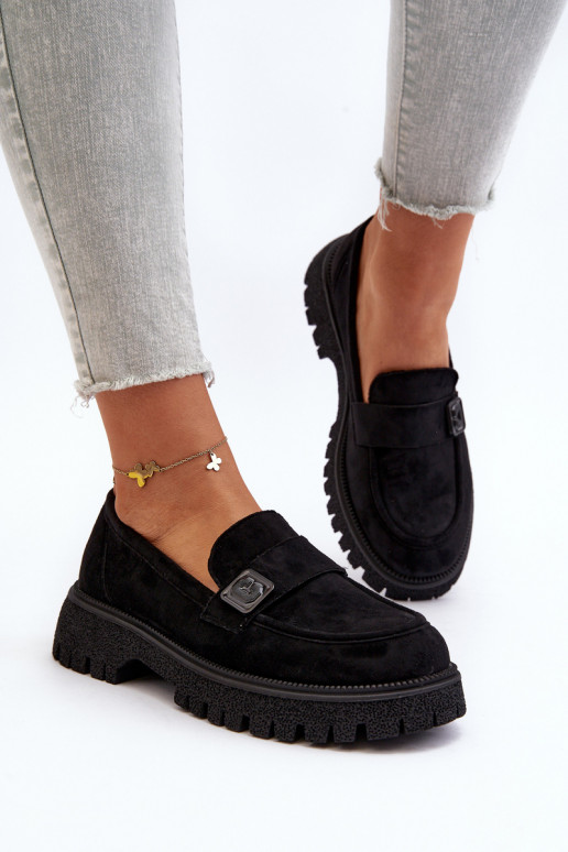 mocassins pour femmes à lanières de couleur noire Flanila