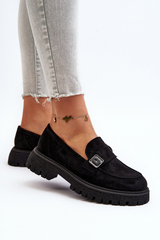 mocassins pour femmes à lanières de couleur noire Flanila