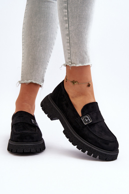 mocassins pour femmes à lanières de couleur noire Flanila