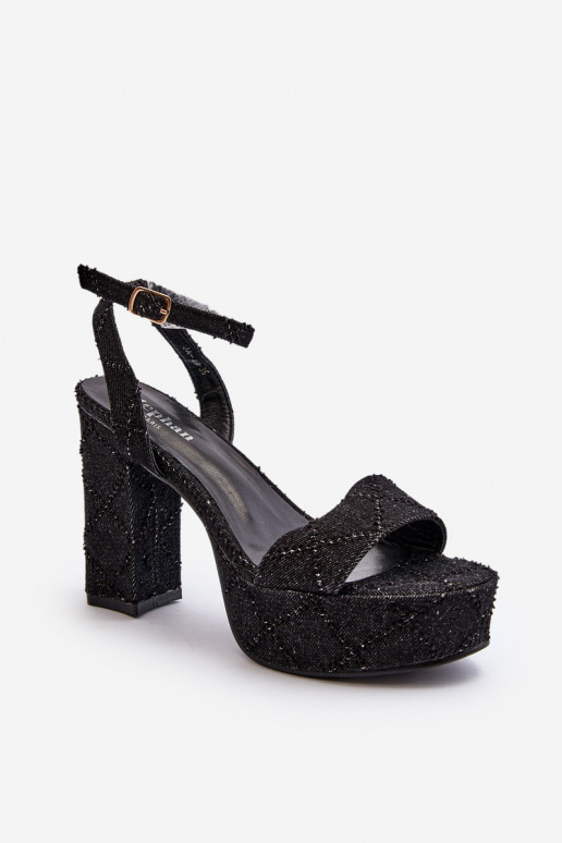 Sandales à talons en jean de couleur noire Acrana