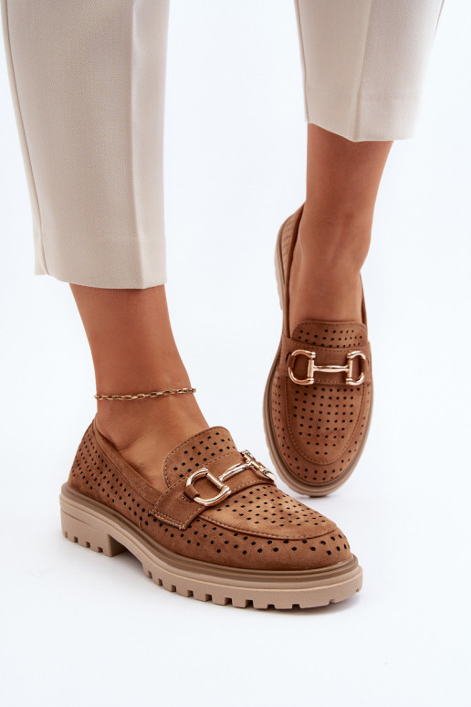 Mocassins femme ajourés avec ornements marron Talesse Mocassins femme ajourés avec ornements marron Talesse