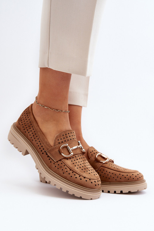 Mocassins femme ajourés avec ornements marron Talesse Mocassins femme ajourés avec ornements marron Talesse