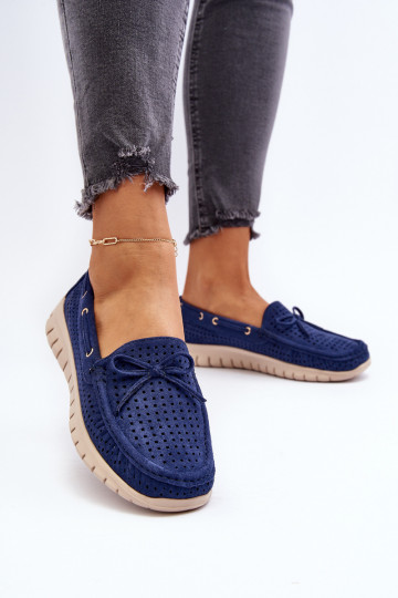 Mocassins avec rubans pour femmes en bleu marine Reece 2