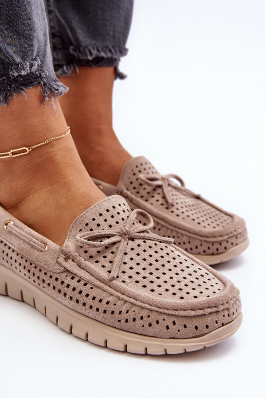 Mocassins pour femmes avec rubans beiges Reece Mocassins pour femmes avec rubans beiges Reece