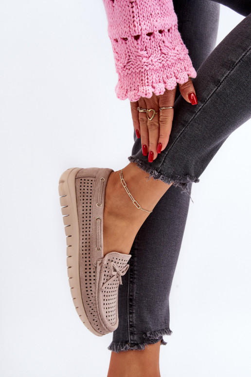 Mocassins pour femmes avec rubans beiges Reece Mocassins pour femmes avec rubans beiges Reece