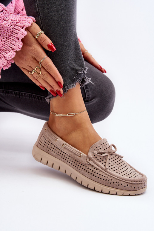 Mocassins pour femmes avec rubans beiges Reece Mocassins pour femmes avec rubans beiges Reece