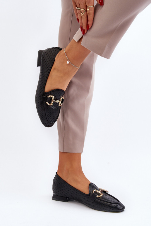 mocassins pour femmes à talons larges avec ornements noirs Iluvana