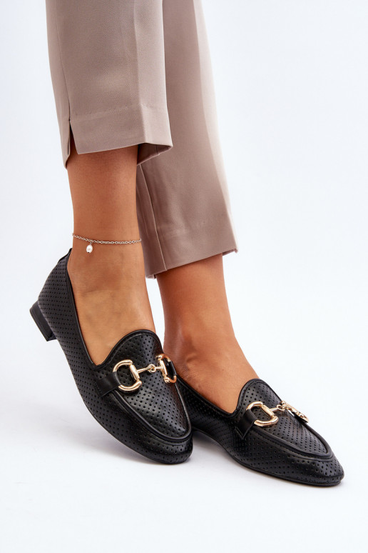 mocassins pour femmes à talons larges avec ornements noirs Iluvana