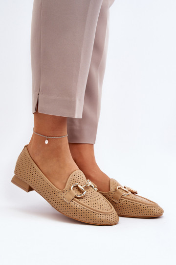mocassins pour femmes à talons larges avec ornements marron Iluvana