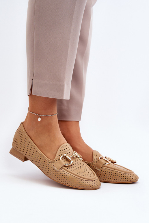 mocassins pour femmes à talons larges avec ornements marron Iluvana