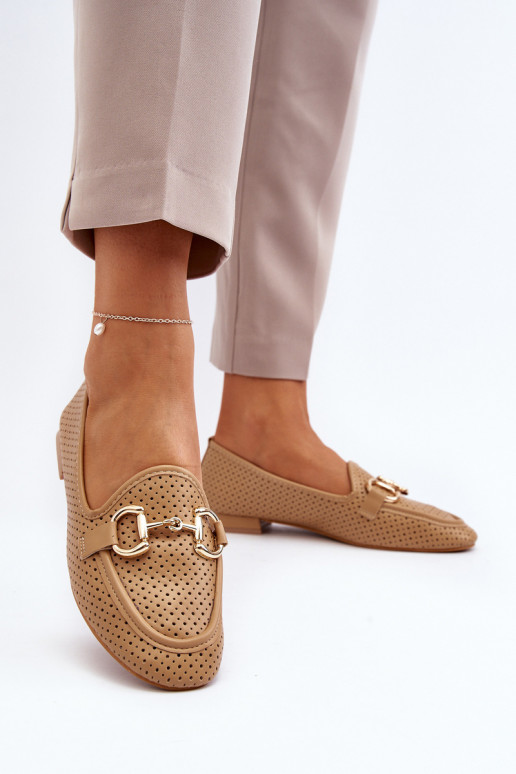 mocassins pour femmes à talons larges avec ornements marron Iluvana