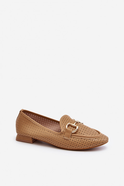 mocassins pour femmes à talons larges avec ornements marron Iluvana
