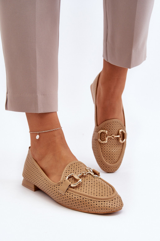 mocassins pour femmes à talons larges avec ornements marron Iluvana