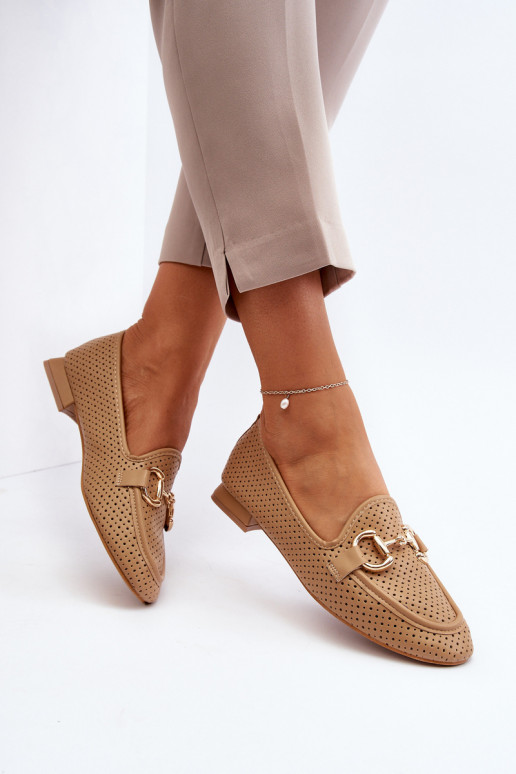 mocassins pour femmes à talons larges avec ornements marron Iluvana