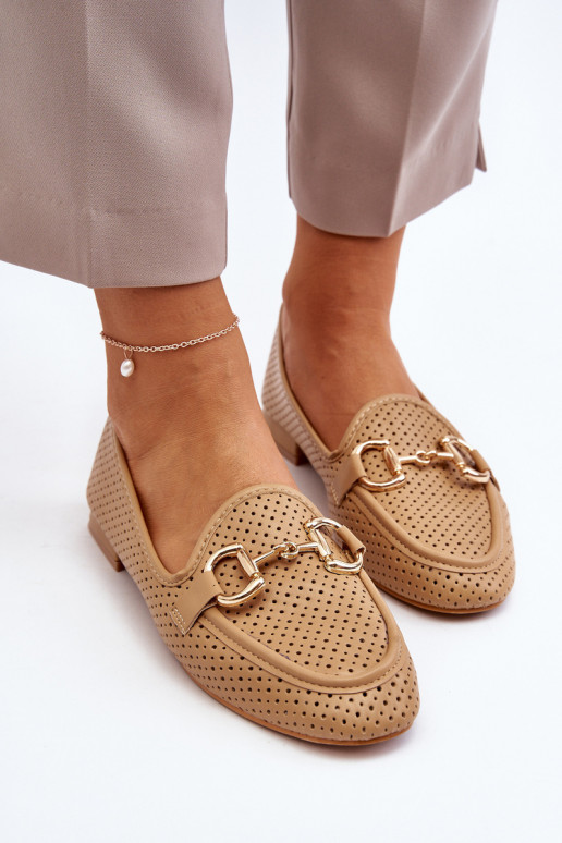 mocassins pour femmes à talons larges avec ornements marron Iluvana