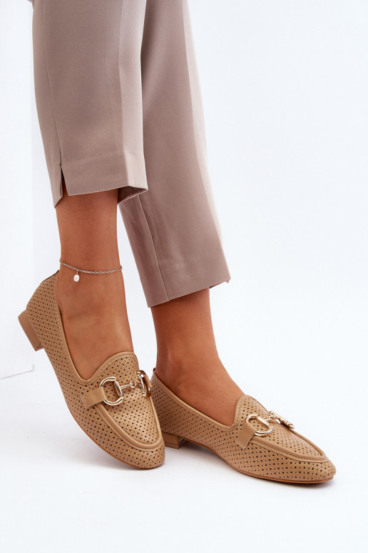 mocassins pour femmes à talons larges avec ornements marron Iluvana