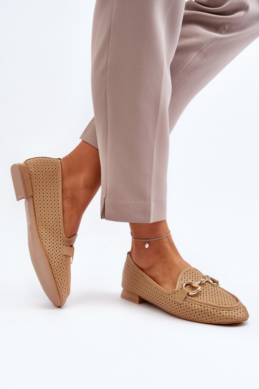 mocassins pour femmes à talons larges avec ornements marron Iluvana