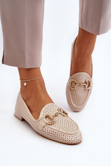 mocassins pour femmes à talons larges avec ornements beige Iluvana