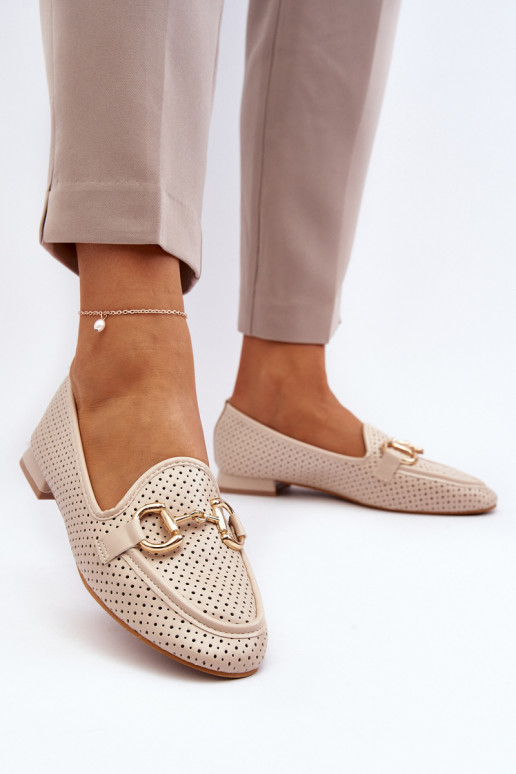 mocassins pour femmes à talons larges avec ornements beige Iluvana