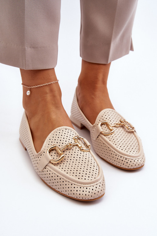 mocassins pour femmes à talons larges avec ornements beige Iluvana