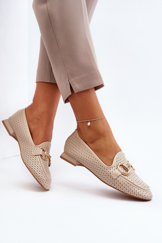 mocassins pour femmes à talons larges avec ornements beige Iluvana