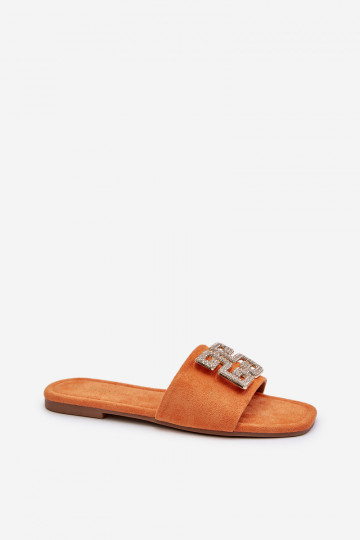 Chaussons pour femmes à talons larges avec ornements de couleur orange Inaile