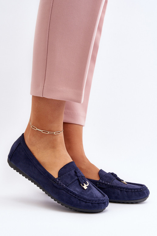 en daim modèle Classique Mocassins couleur bleu foncé Ontala