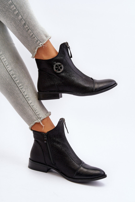 Bottines à talons larges avec fermetures éclair en noir Loratie Bottines à talons larges avec fermetures éclair en noir Loratie