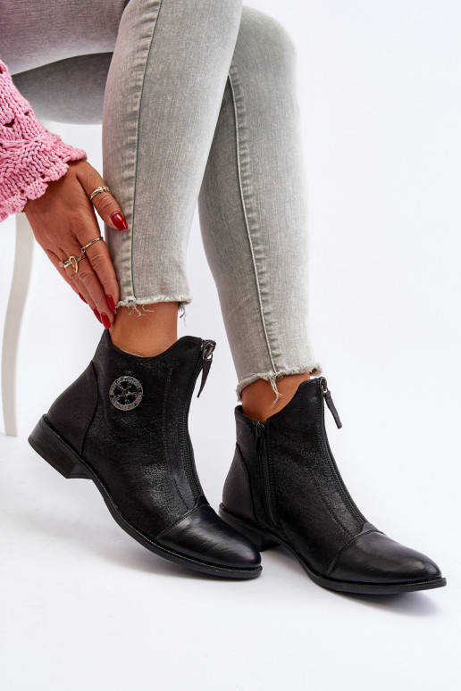 Bottines à talons larges avec fermetures éclair en noir Loratie Bottines à talons larges avec fermetures éclair en noir Loratie