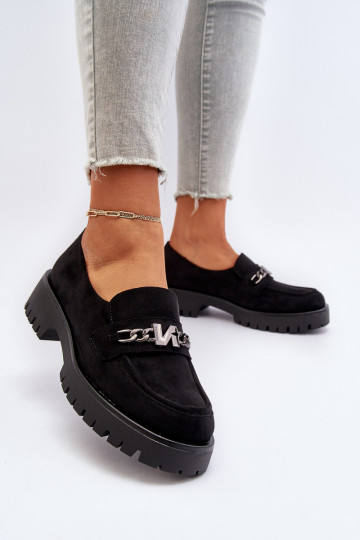 Mocassins en daim avec ornements de couleur noire Loraleima