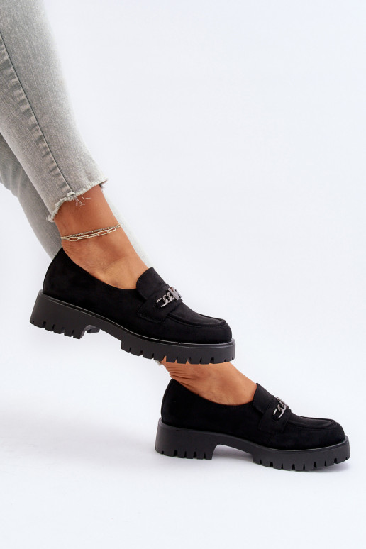 Mocassins en daim avec ornements de couleur noire Loraleima