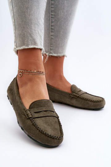 Mocassins pour femmes modèle classique en daim couleur kaki Glimris