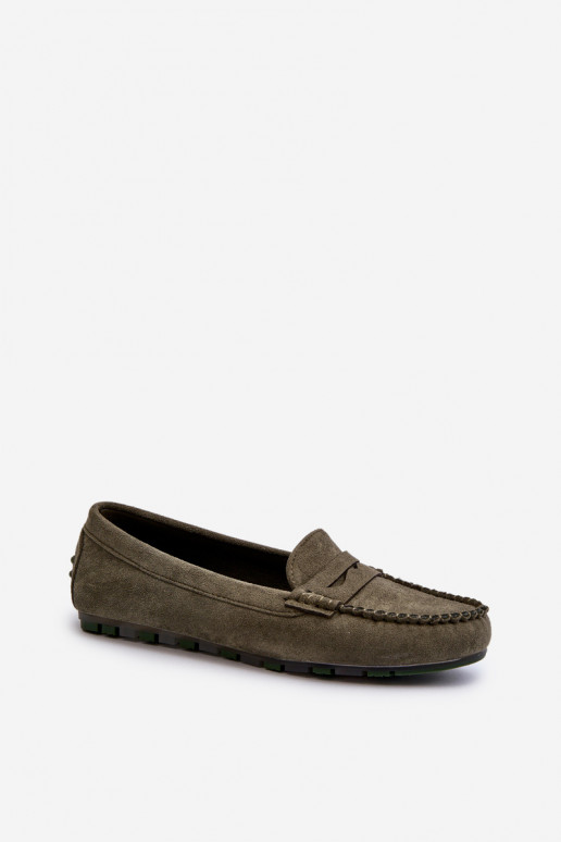 Mocassins pour femmes modèle classique en daim couleur kaki Glimris
