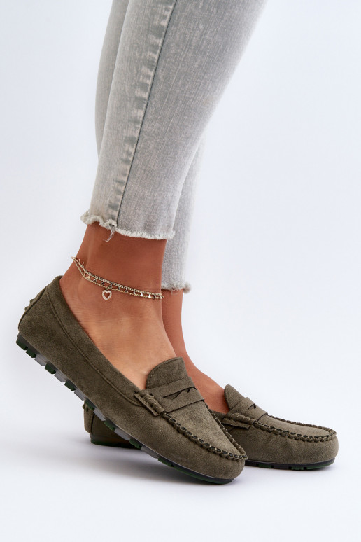Mocassins pour femmes modèle classique en daim couleur kaki Glimris