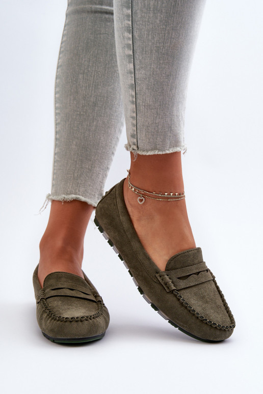 Mocassins pour femmes modèle classique en daim couleur kaki Glimris
