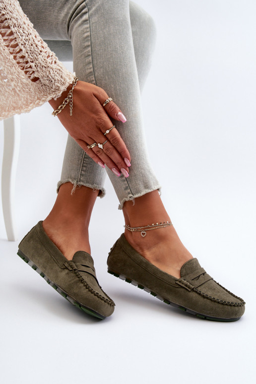 Mocassins pour femmes modèle classique en daim couleur kaki Glimris