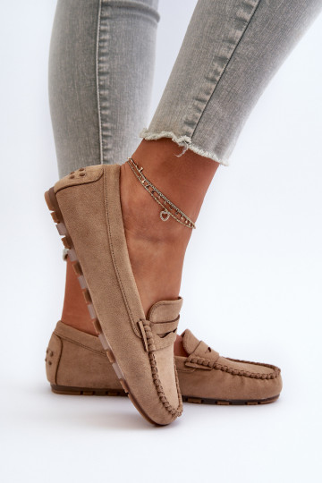 Mocassins pour femmes modèle classique en daim beige Glimris 2
