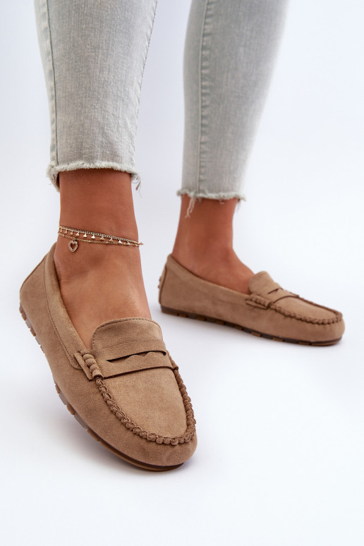 Mocassins pour femmes modèle classique en daim beige Glimris