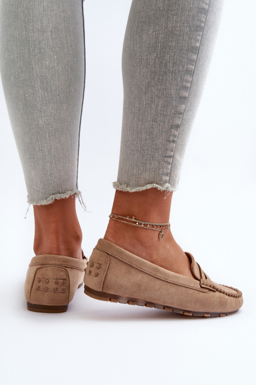 Mocassins pour femmes modèle classique en daim beige Glimris