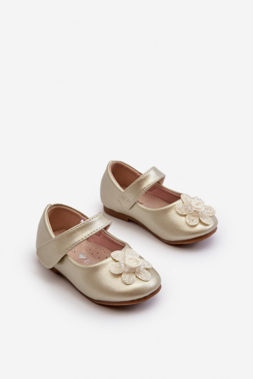 ballerines Enfant avec attaches adhésives avec ornements couleur or Serinde ballerines Enfant avec attaches adhésives avec ornements couleur or Serinde