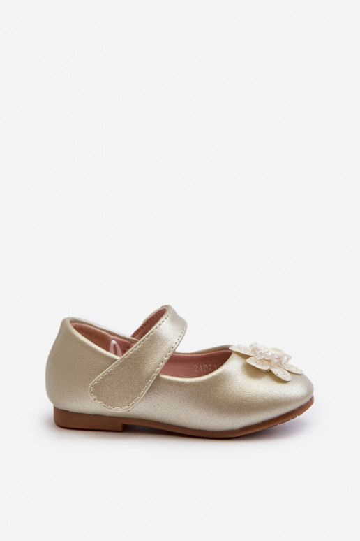 ballerines Enfant avec attaches adhésives avec ornements couleur or Serinde ballerines Enfant avec attaches adhésives avec ornements couleur or Serinde